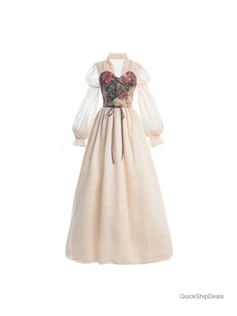 Medieval Renaissance Dress with Floral Corset Puff Sleeve Costume